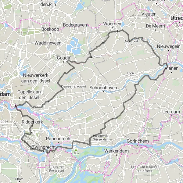 Map miniature of "Rural Charm Route" cycling inspiration in Zuid-Holland, Netherlands. Generated by Tarmacs.app cycling route planner