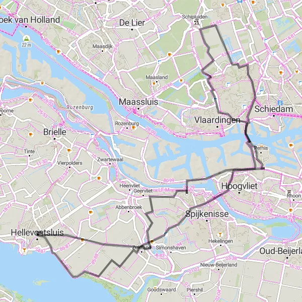 Map miniature of "Hellevoetsluis and Biert Loop" cycling inspiration in Zuid-Holland, Netherlands. Generated by Tarmacs.app cycling route planner