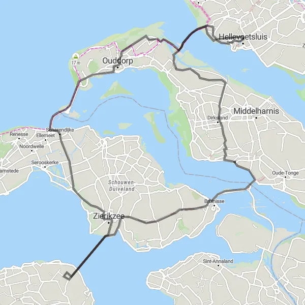 Map miniature of "Hellevoetsluis to Sint-Lievensmonstertoren" cycling inspiration in Zuid-Holland, Netherlands. Generated by Tarmacs.app cycling route planner