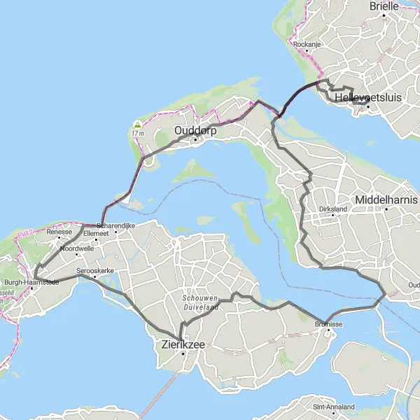 Map miniature of "Hellevoetsluis to Slot Haamstede" cycling inspiration in Zuid-Holland, Netherlands. Generated by Tarmacs.app cycling route planner