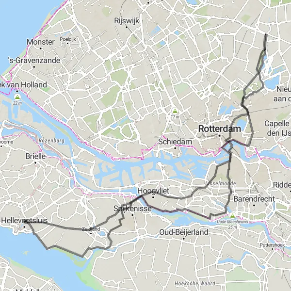Miniatuurkaart van de fietsinspiratie "Rotterdam en de Maasdelta" in Zuid-Holland, Netherlands. Gemaakt door de Tarmacs.app fietsrouteplanner