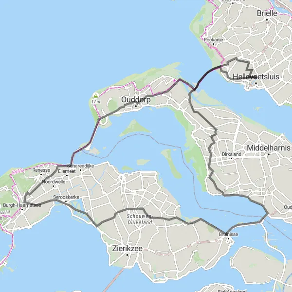 Map miniature of "Hellevoetsluis to Battle of Netherlands Museum" cycling inspiration in Zuid-Holland, Netherlands. Generated by Tarmacs.app cycling route planner