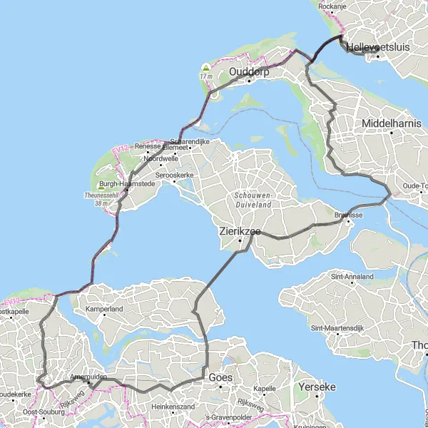 Map miniature of "Coastal Route and Scenic Villages" cycling inspiration in Zuid-Holland, Netherlands. Generated by Tarmacs.app cycling route planner