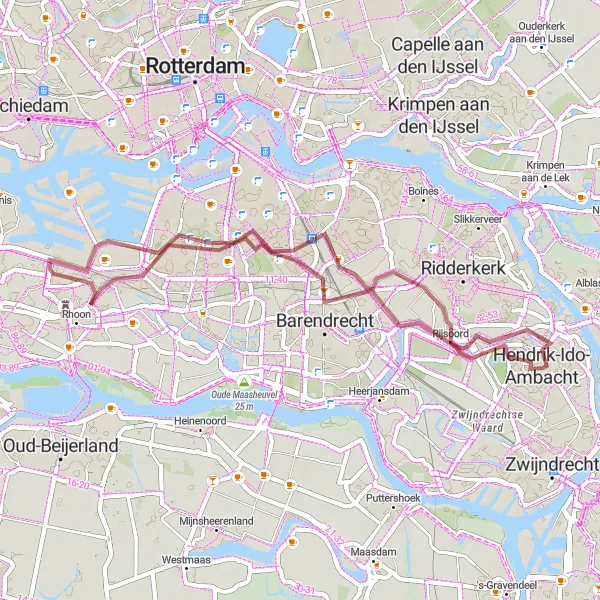 Miniatuurkaart van de fietsinspiratie "Rondje door Barendrecht en omgeving" in Zuid-Holland, Netherlands. Gemaakt door de Tarmacs.app fietsrouteplanner