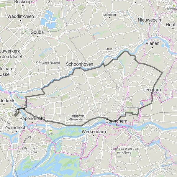 Miniatuurkaart van de fietsinspiratie "Langs de wateren van Zuid-Holland" in Zuid-Holland, Netherlands. Gemaakt door de Tarmacs.app fietsrouteplanner