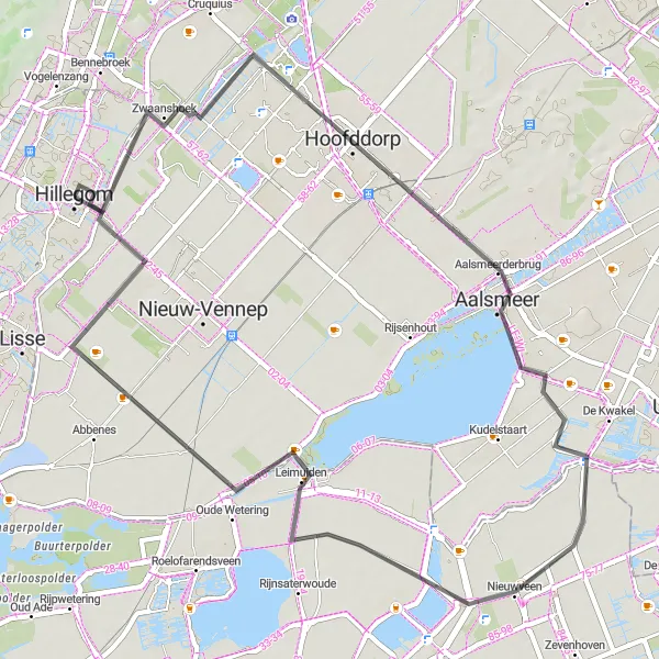 Map miniature of "Nieuwveen Countryside Ride" cycling inspiration in Zuid-Holland, Netherlands. Generated by Tarmacs.app cycling route planner