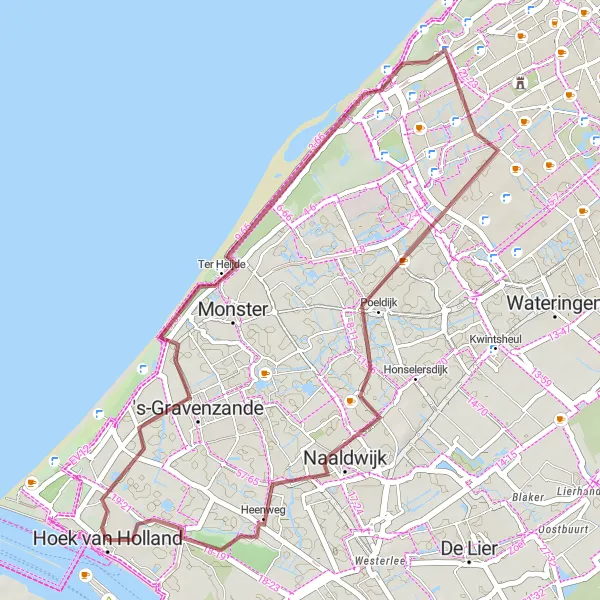 Map miniature of "Hoek van Holland Gravel Adventure" cycling inspiration in Zuid-Holland, Netherlands. Generated by Tarmacs.app cycling route planner