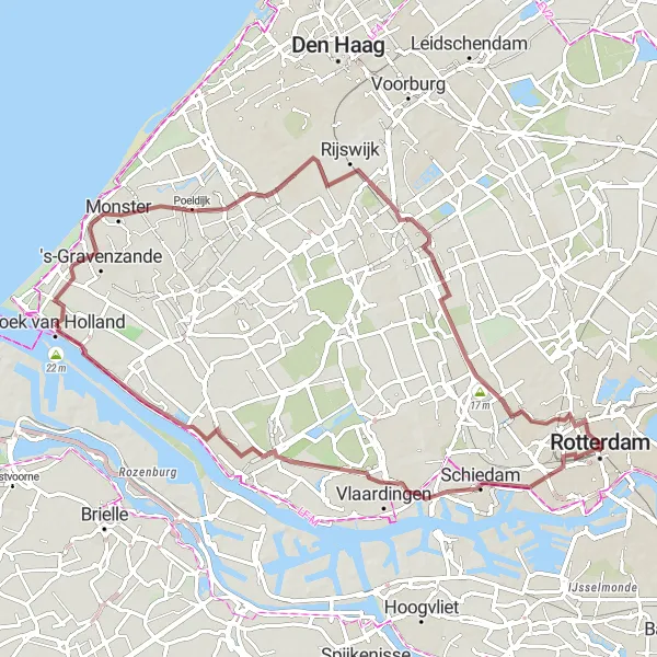 Miniatuurkaart van de fietsinspiratie "Gravelroute langs Hoek van Holland en Delft" in Zuid-Holland, Netherlands. Gemaakt door de Tarmacs.app fietsrouteplanner