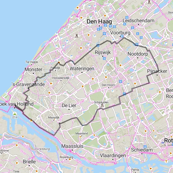 Map miniature of "Countryside Road Escape" cycling inspiration in Zuid-Holland, Netherlands. Generated by Tarmacs.app cycling route planner