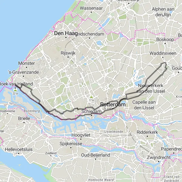 Map miniature of "Holland Heartland Road Tour" cycling inspiration in Zuid-Holland, Netherlands. Generated by Tarmacs.app cycling route planner