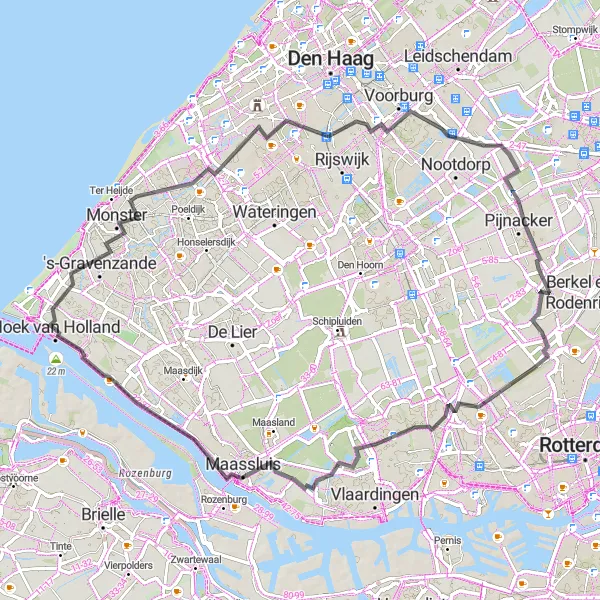 Map miniature of "Hoek van Holland to 's-Gravenzande Circuit" cycling inspiration in Zuid-Holland, Netherlands. Generated by Tarmacs.app cycling route planner