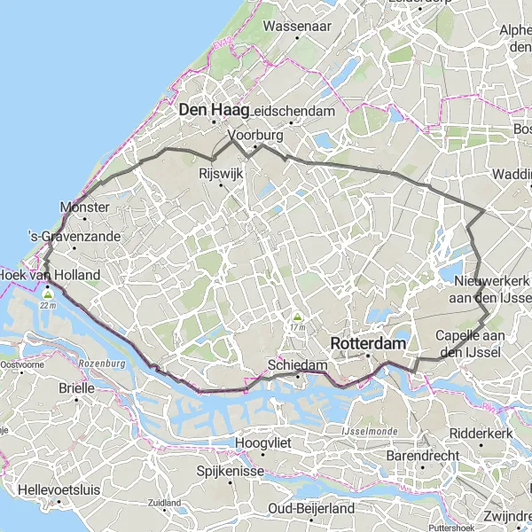 Map miniature of "Hoek van Holland to Zevenhuizen Discover" cycling inspiration in Zuid-Holland, Netherlands. Generated by Tarmacs.app cycling route planner
