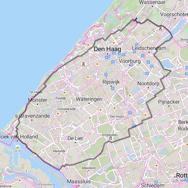 Map miniature of "Hoek van Holland to Paal 83 Challenge" cycling inspiration in Zuid-Holland, Netherlands. Generated by Tarmacs.app cycling route planner