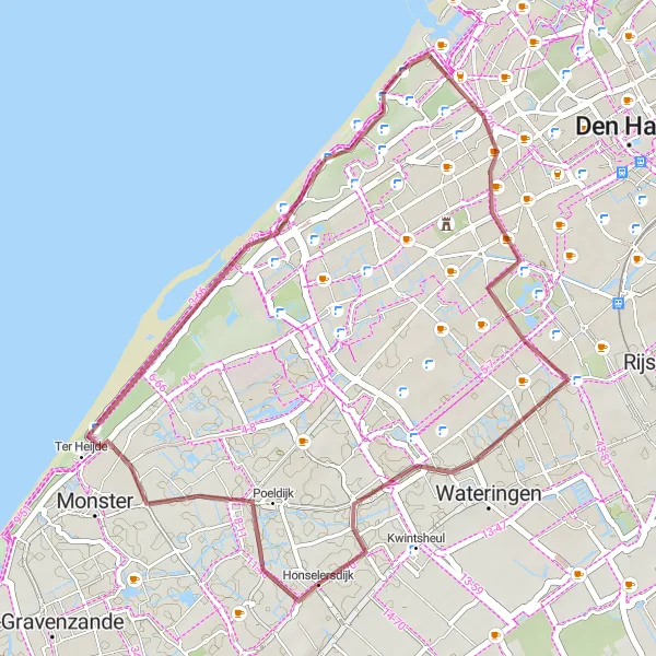 Miniatuurkaart van de fietsinspiratie "Kust- en Duinpad" in Zuid-Holland, Netherlands. Gemaakt door de Tarmacs.app fietsrouteplanner