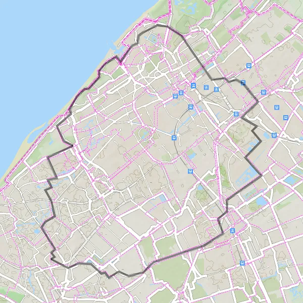 Miniatuurkaart van de fietsinspiratie "Duinen en Dijkenroute" in Zuid-Holland, Netherlands. Gemaakt door de Tarmacs.app fietsrouteplanner