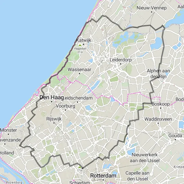 Miniatuurkaart van de fietsinspiratie "Molens en Merenroute" in Zuid-Holland, Netherlands. Gemaakt door de Tarmacs.app fietsrouteplanner