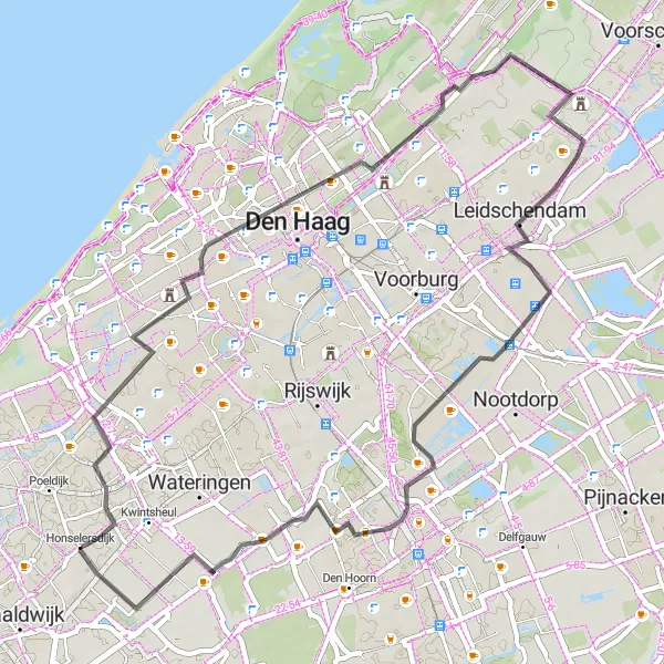 Map miniature of "Honselersdijk - Leidschenveen Adventure" cycling inspiration in Zuid-Holland, Netherlands. Generated by Tarmacs.app cycling route planner