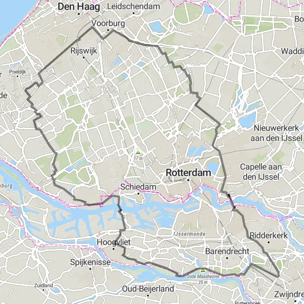 Miniatuurkaart van de fietsinspiratie "Rivieren en Rietveldenroute" in Zuid-Holland, Netherlands. Gemaakt door de Tarmacs.app fietsrouteplanner