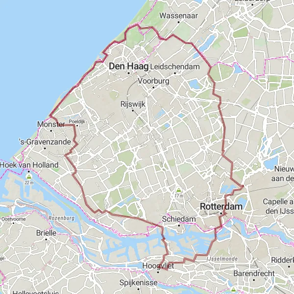 Map miniature of "Coastal Gravel Adventure" cycling inspiration in Zuid-Holland, Netherlands. Generated by Tarmacs.app cycling route planner