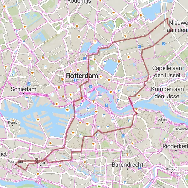 Miniatuurkaart van de fietsinspiratie "Gravelroute naar Rhoon" in Zuid-Holland, Netherlands. Gemaakt door de Tarmacs.app fietsrouteplanner