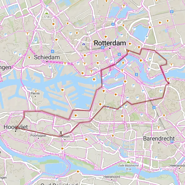Map miniature of "Gravel Delights" cycling inspiration in Zuid-Holland, Netherlands. Generated by Tarmacs.app cycling route planner