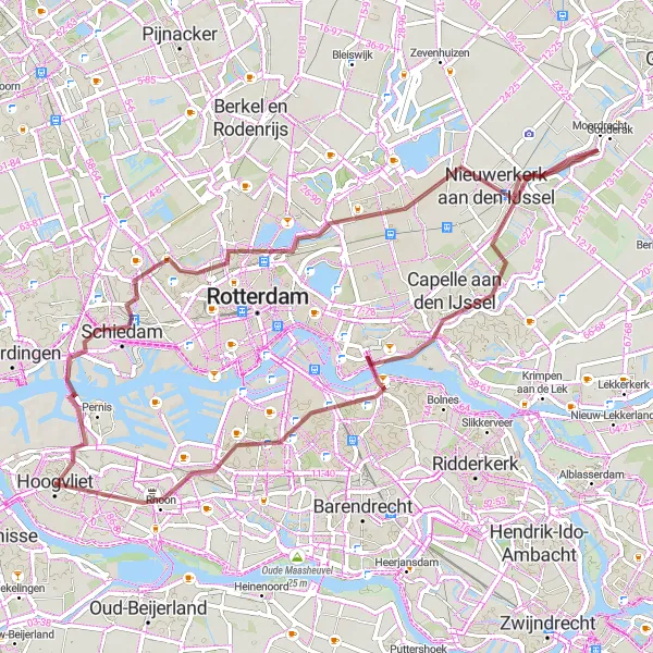 Map miniature of "Riverside and Suburban Exploration" cycling inspiration in Zuid-Holland, Netherlands. Generated by Tarmacs.app cycling route planner