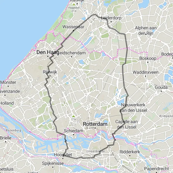 Map miniature of "Leiden and Leidschendam Excursion" cycling inspiration in Zuid-Holland, Netherlands. Generated by Tarmacs.app cycling route planner