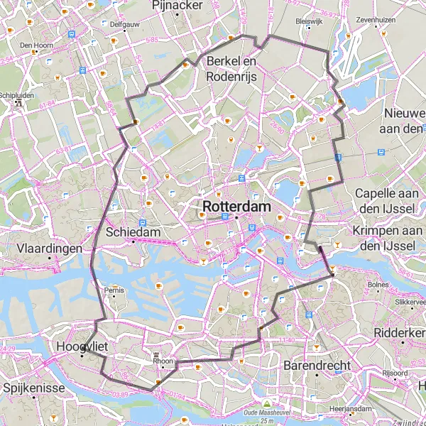 Miniatuurkaart van de fietsinspiratie "Rivieren en Polders Route" in Zuid-Holland, Netherlands. Gemaakt door de Tarmacs.app fietsrouteplanner