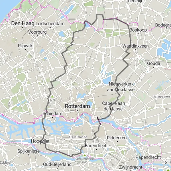 Map miniature of "Waterlands Round Trip" cycling inspiration in Zuid-Holland, Netherlands. Generated by Tarmacs.app cycling route planner