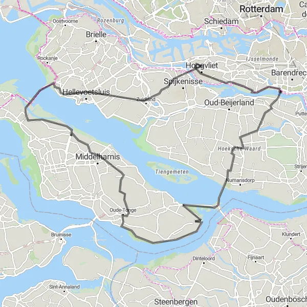 Miniatuurkaart van de fietsinspiratie "Goidschalxoord naar Hellevoetsluis" in Zuid-Holland, Netherlands. Gemaakt door de Tarmacs.app fietsrouteplanner