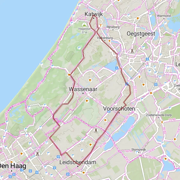 Map miniature of "Katwijk Gravel Escape" cycling inspiration in Zuid-Holland, Netherlands. Generated by Tarmacs.app cycling route planner