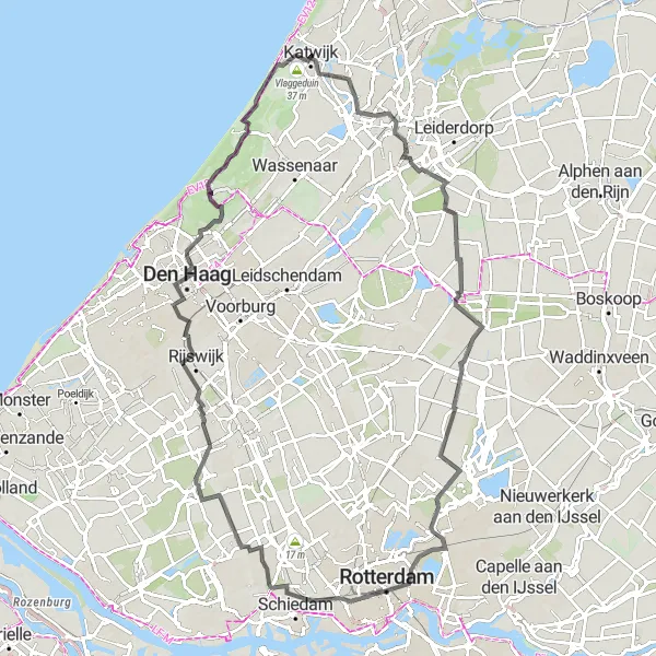 Map miniature of "Rijnsburg Discovery" cycling inspiration in Zuid-Holland, Netherlands. Generated by Tarmacs.app cycling route planner