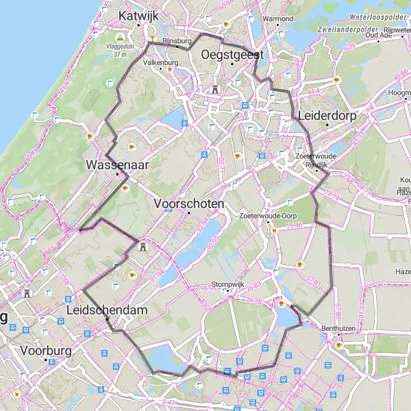 Map miniature of "Zoeterwoude-Rijndijk Loop" cycling inspiration in Zuid-Holland, Netherlands. Generated by Tarmacs.app cycling route planner