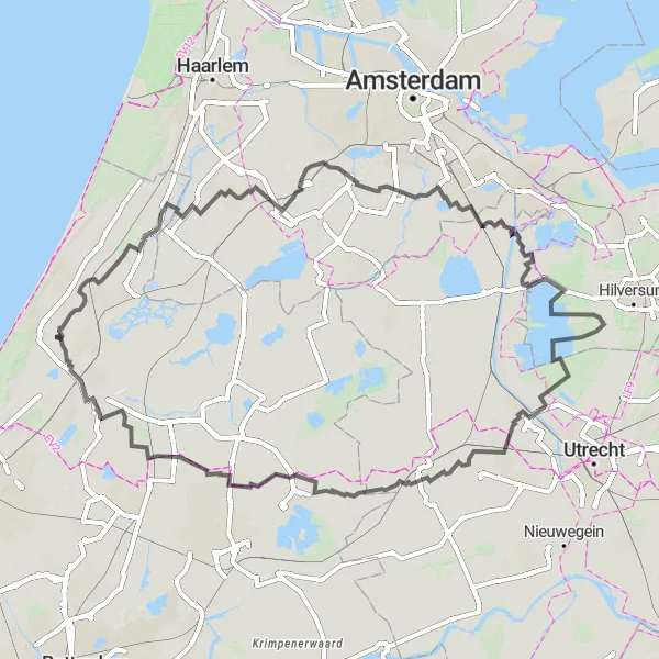 Map miniature of "Keukenhof and Beyond" cycling inspiration in Zuid-Holland, Netherlands. Generated by Tarmacs.app cycling route planner