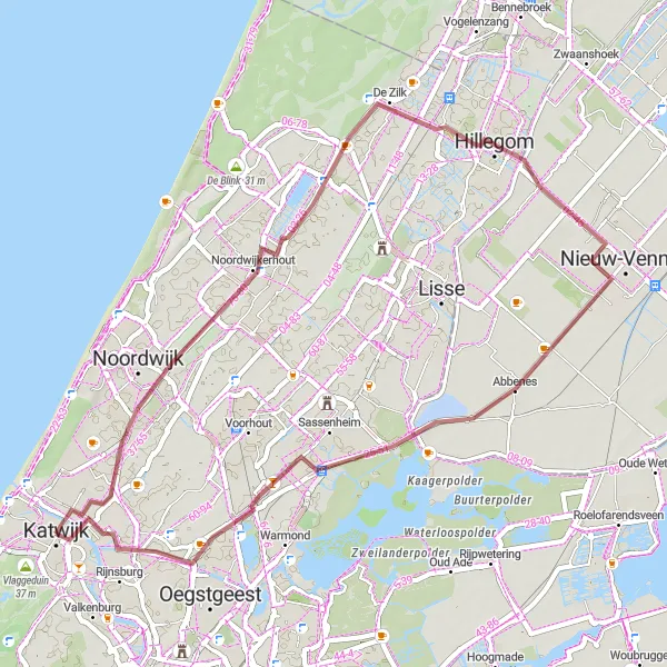 Map miniature of "Katwijk Gravel Loop" cycling inspiration in Zuid-Holland, Netherlands. Generated by Tarmacs.app cycling route planner