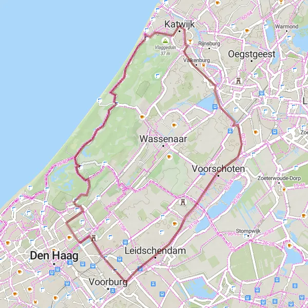 Map miniature of "Wadding Gravel Adventure" cycling inspiration in Zuid-Holland, Netherlands. Generated by Tarmacs.app cycling route planner
