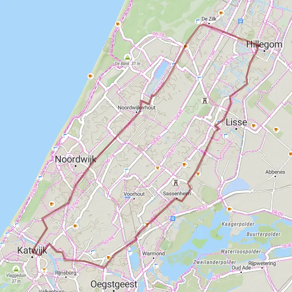 Map miniature of "Panorama and Windmills" cycling inspiration in Zuid-Holland, Netherlands. Generated by Tarmacs.app cycling route planner