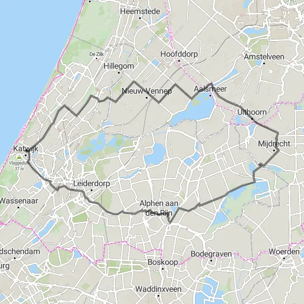 Map miniature of "Katwijk Road Adventure" cycling inspiration in Zuid-Holland, Netherlands. Generated by Tarmacs.app cycling route planner