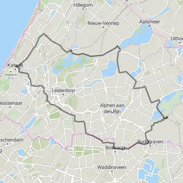 Map miniature of "Lake Views and Country Roads" cycling inspiration in Zuid-Holland, Netherlands. Generated by Tarmacs.app cycling route planner