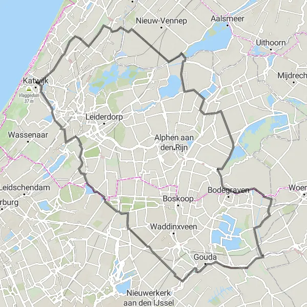 Map miniature of "Rural Landscapes and Historic Sites" cycling inspiration in Zuid-Holland, Netherlands. Generated by Tarmacs.app cycling route planner