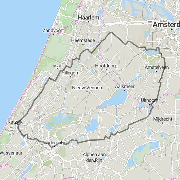 Map miniature of "Flowery Delights and Forests" cycling inspiration in Zuid-Holland, Netherlands. Generated by Tarmacs.app cycling route planner