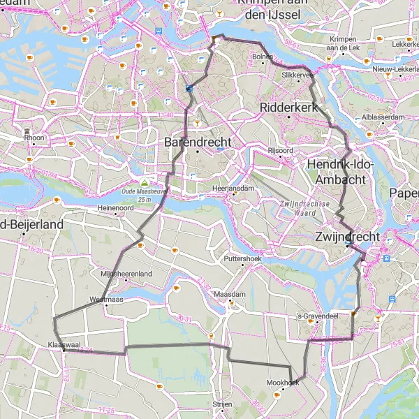 Miniatuurkaart van de fietsinspiratie "Korte fietstocht rondom Klaaswaal" in Zuid-Holland, Netherlands. Gemaakt door de Tarmacs.app fietsrouteplanner