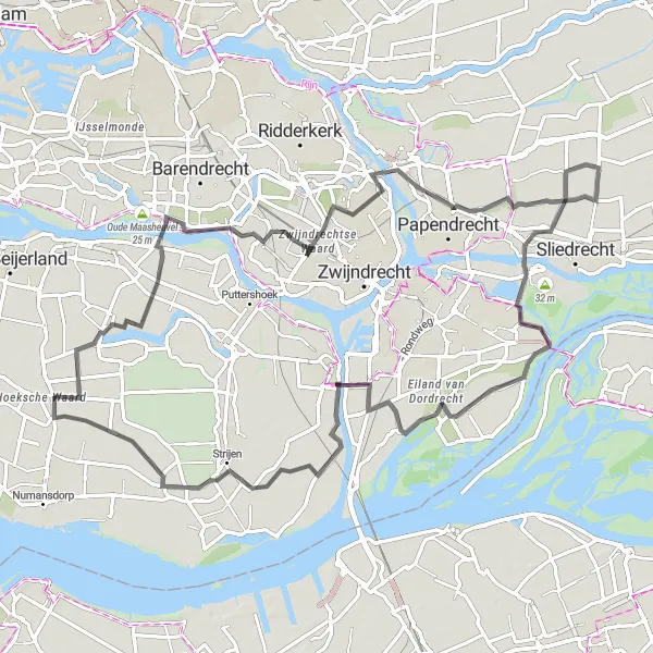 Miniatuurkaart van de fietsinspiratie "Route rondom Klaaswaal en Bruggenhoofd Barendrechtse Brug" in Zuid-Holland, Netherlands. Gemaakt door de Tarmacs.app fietsrouteplanner