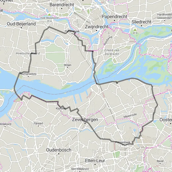 Miniatuurkaart van de fietsinspiratie "Rondje Klaaswaal naar Zevenbergen" in Zuid-Holland, Netherlands. Gemaakt door de Tarmacs.app fietsrouteplanner