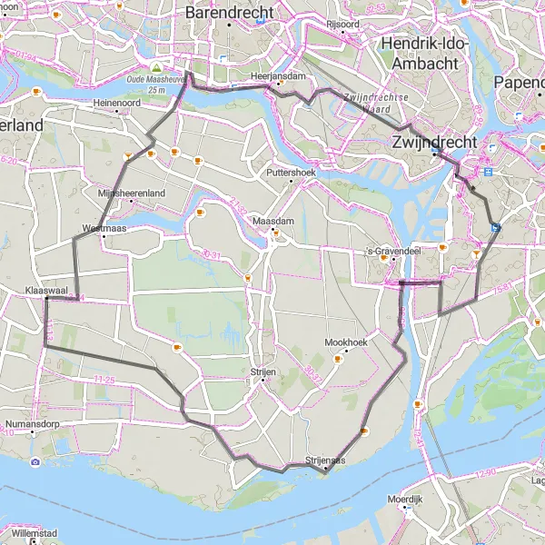 Map miniature of "Klaaswaal to Grote Kerkstoren Loop" cycling inspiration in Zuid-Holland, Netherlands. Generated by Tarmacs.app cycling route planner