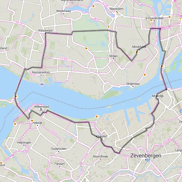Miniatuurkaart van de fietsinspiratie "Rondje Klaaswaal - Willemstad" in Zuid-Holland, Netherlands. Gemaakt door de Tarmacs.app fietsrouteplanner