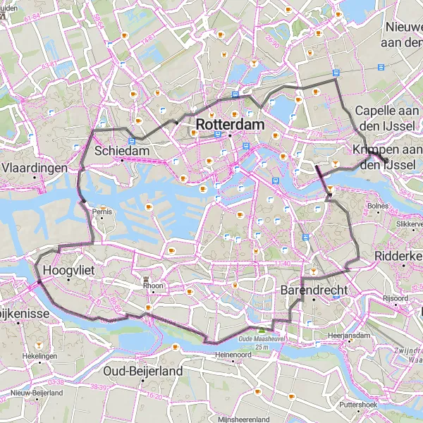 Miniatuurkaart van de fietsinspiratie "Weggetjes langs de Maas vanaf Krimpen aan den IJssel" in Zuid-Holland, Netherlands. Gemaakt door de Tarmacs.app fietsrouteplanner