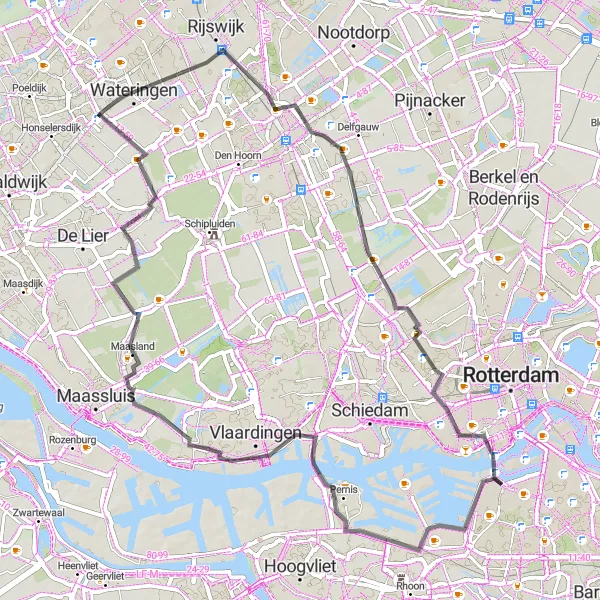 Miniatuurkaart van de fietsinspiratie "Kustlijn en Polders" in Zuid-Holland, Netherlands. Gemaakt door de Tarmacs.app fietsrouteplanner