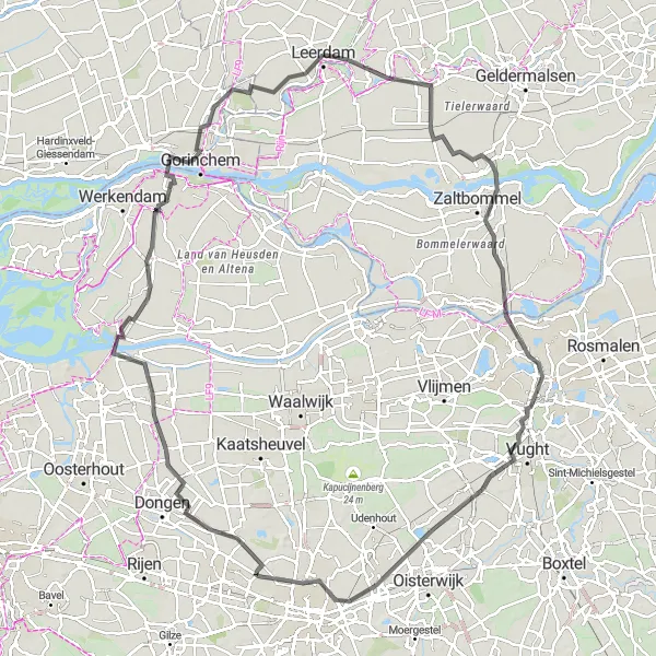 Map miniature of "Leerdam to 's Gravenmoer Road Cycling Route" cycling inspiration in Zuid-Holland, Netherlands. Generated by Tarmacs.app cycling route planner