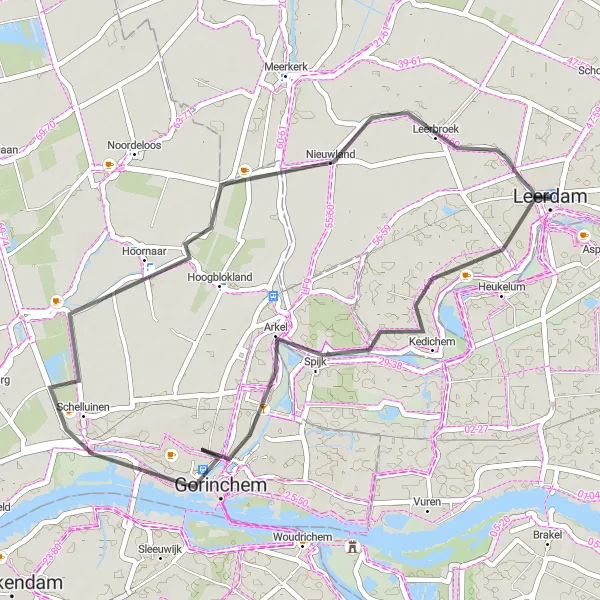 Map miniature of "Heukelum to Hoornaar Loop" cycling inspiration in Zuid-Holland, Netherlands. Generated by Tarmacs.app cycling route planner